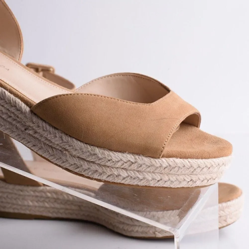 Pelle Moda Womens Espadrilles Oxford Latte Kid Suede Platform Sandals US 6 New